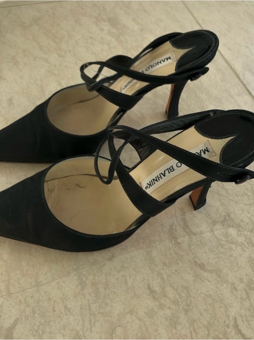 Manolo Blahnik Black Pointed-Toe Strappy Mid-Heel Pumps - Picture 3 of 4